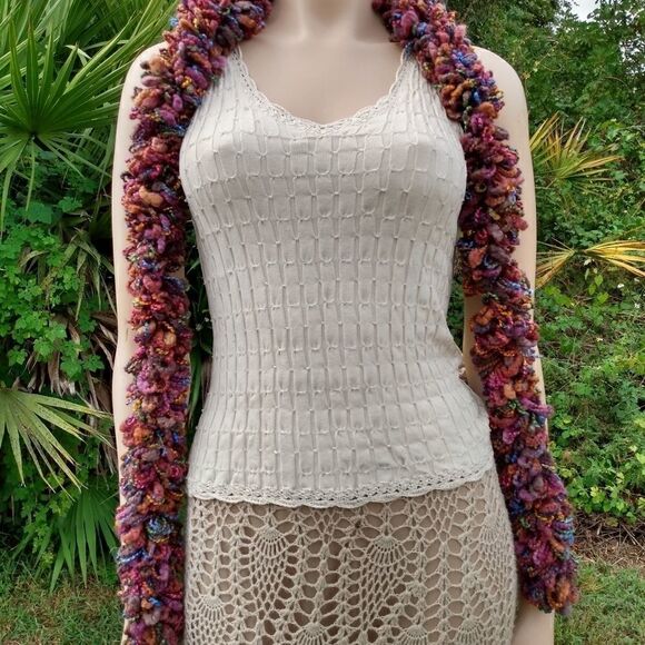 EUC ECHO Fuzzy PomPom Style Multicolored Scarf Made in Italy - Picture 8 of 9